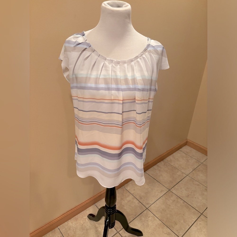 Lauren Conrad Women’s Blue & Cream Striped Flowy Tie Back Top Blouse